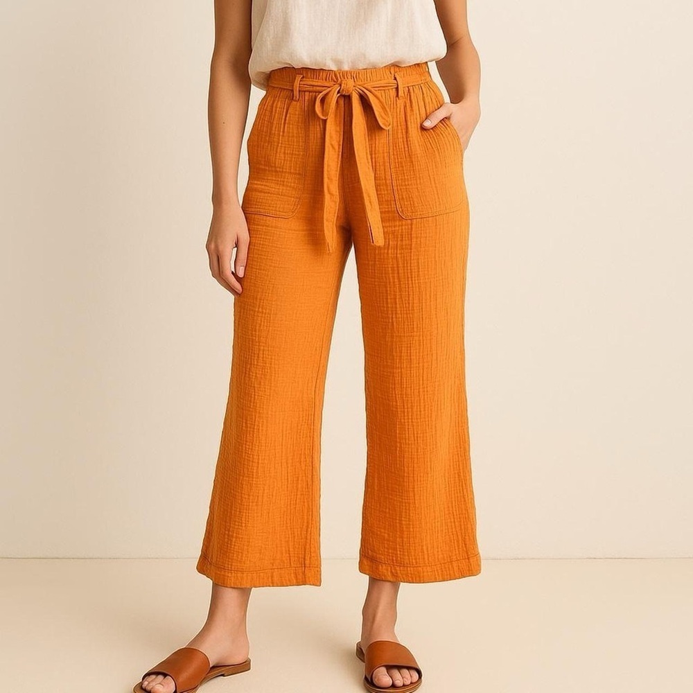 sincerely jules High Rise Gauze Womens Slub Knit 24x22 Wide Leg Pant Orange S